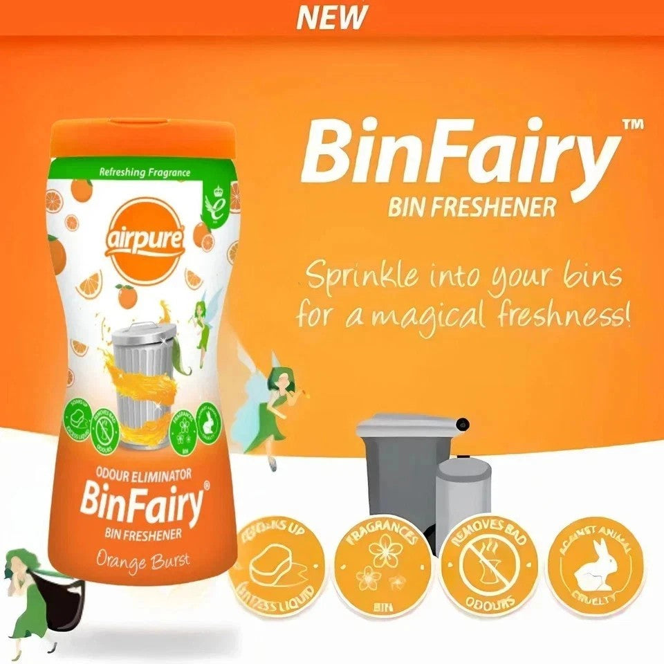 Airpure Bin Fairy Freshener Odour Eliminator Orange Burst 500g Airpure Bin Fairy Freshener Odour Eliminator Orange Burst 500g